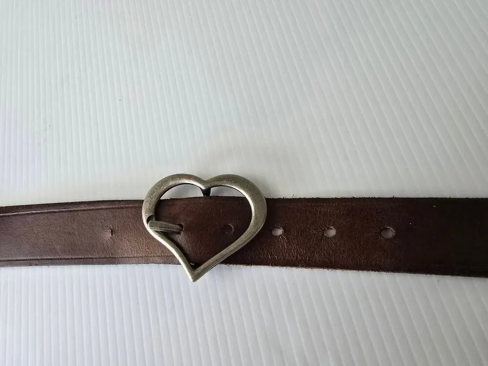 Belt Brown Leather Heart Buckle Sz XXL